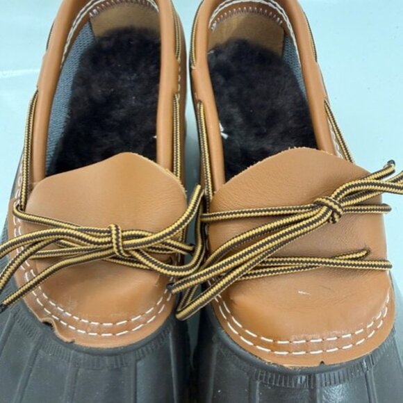 LL Bean Original Bean Boots Rubber Duck Mocs Brown and Tan Leather Sz 13W - Picture 9 of 14